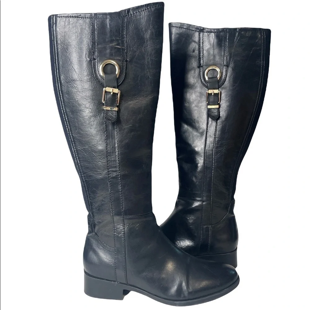 Lucca Lane Sashya Black Leather Knee High Riding Boots Size 6 Equestrian Chic